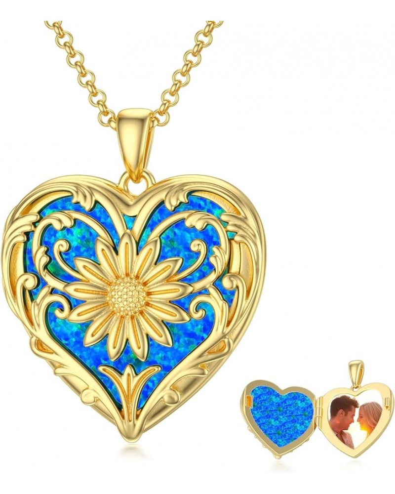 10K 14K 18K Solid Gold Heart Locket That Holds Pictures Personalized Sunflower/Starburst/Cross/Rose/Wings/Lotus/Butterfly/Tur...