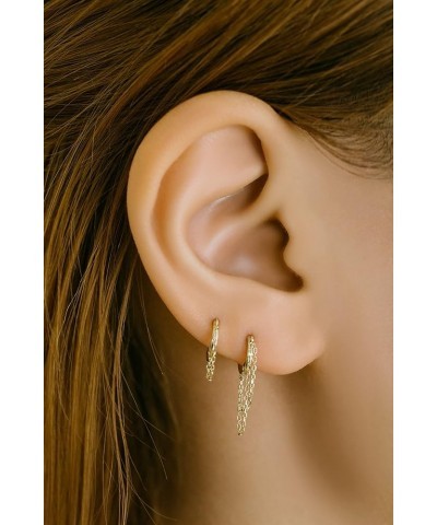 14K Solid Gold Tassel Chain Round Piercing Earring Ear Hoop Ring Jewelry 14K A type Gold $29.99 Earrings