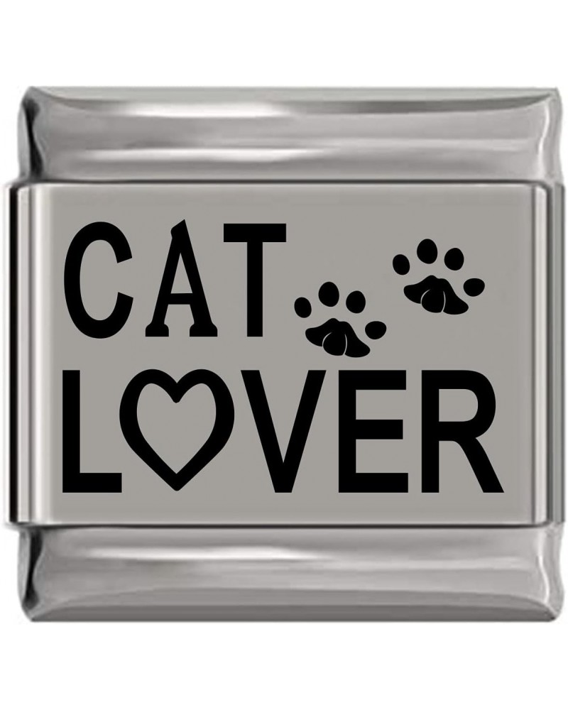 Cat Lover Laser Engraved Italian Charm (9mm Standard Size) $8.63 Bracelets