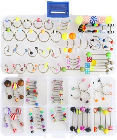 100pcs 15 Styles 14g 16g Mix Body Piercing Jewelry Kit Navel Belly Button Ring Ear Tongue Nipple Rings Nose Eyebrow Barbell w...