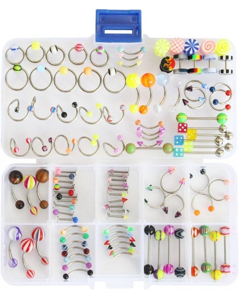 100pcs 15 Styles 14g 16g Mix Body Piercing Jewelry Kit Navel Belly Button Ring Ear Tongue Nipple Rings Nose Eyebrow Barbell w...