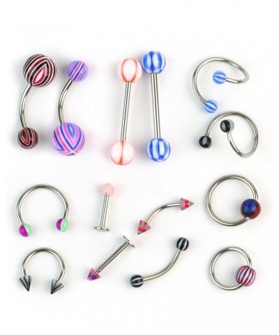 100pcs 15 Styles 14g 16g Mix Body Piercing Jewelry Kit Navel Belly Button Ring Ear Tongue Nipple Rings Nose Eyebrow Barbell w...