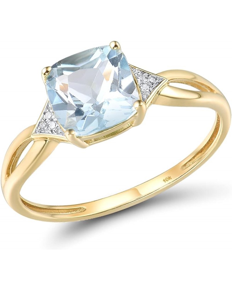 10K Solid Gold Solitaire Gemstone Genuine Diamond Ring for Women Square-Swiss Blue Topaz $61.50 Rings