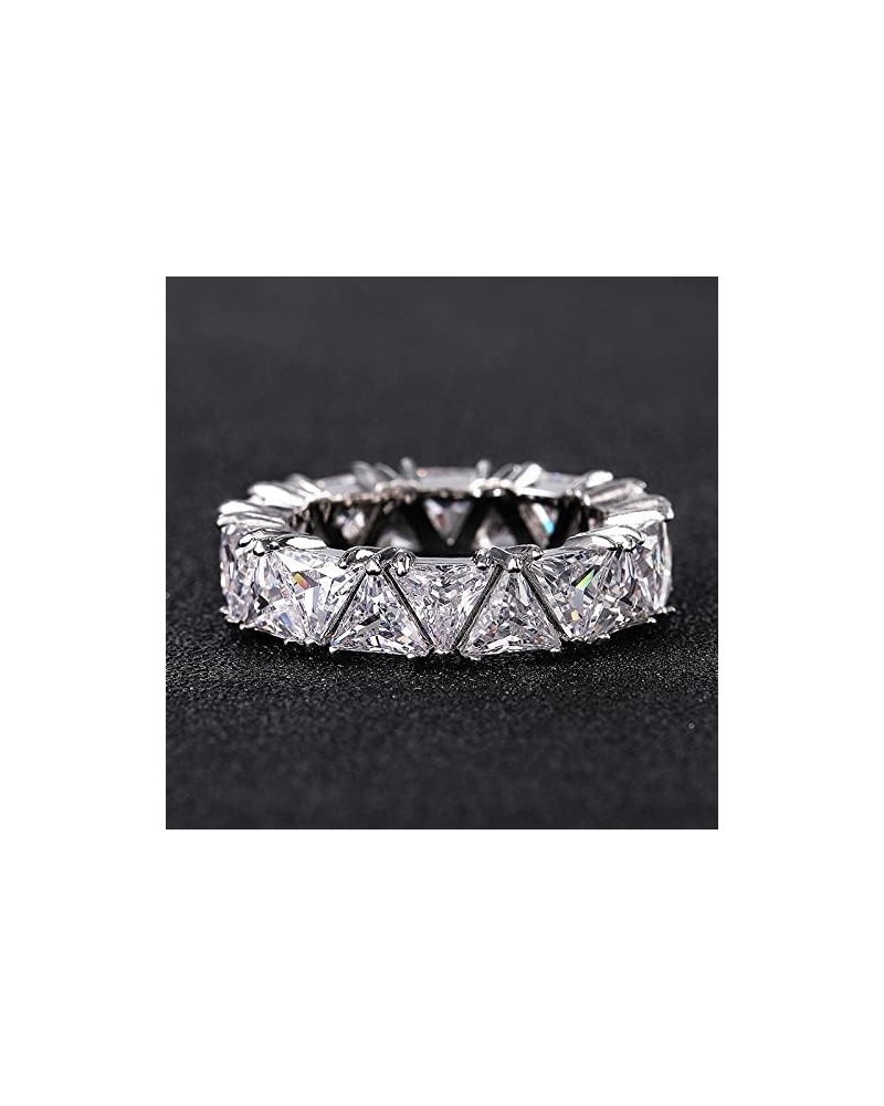 Eternity Ring Wedding Bands18K White Gold Plated Row Emerald Cut Triangle Shape Wedding Diamond Band Rings (US Code 8) US Cod...