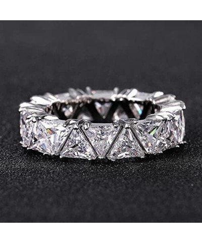 Eternity Ring Wedding Bands18K White Gold Plated Row Emerald Cut Triangle Shape Wedding Diamond Band Rings (US Code 8) US Cod...