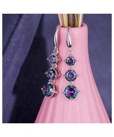 Dangle Earrings for Women 18K White Gold Plated Created Rainbow Quartz CZ Drop Fishook Earings Fashion Jewelry Gift A2-5/6/7m...