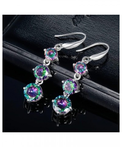 Dangle Earrings for Women 18K White Gold Plated Created Rainbow Quartz CZ Drop Fishook Earings Fashion Jewelry Gift A2-5/6/7m...