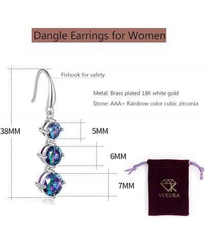 Dangle Earrings for Women 18K White Gold Plated Created Rainbow Quartz CZ Drop Fishook Earings Fashion Jewelry Gift A2-5/6/7m...