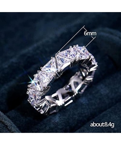 Eternity Ring Wedding Bands18K White Gold Plated Row Emerald Cut Triangle Shape Wedding Diamond Band Rings (US Code 8) US Cod...