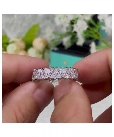 Eternity Ring Wedding Bands18K White Gold Plated Row Emerald Cut Triangle Shape Wedding Diamond Band Rings (US Code 8) US Cod...