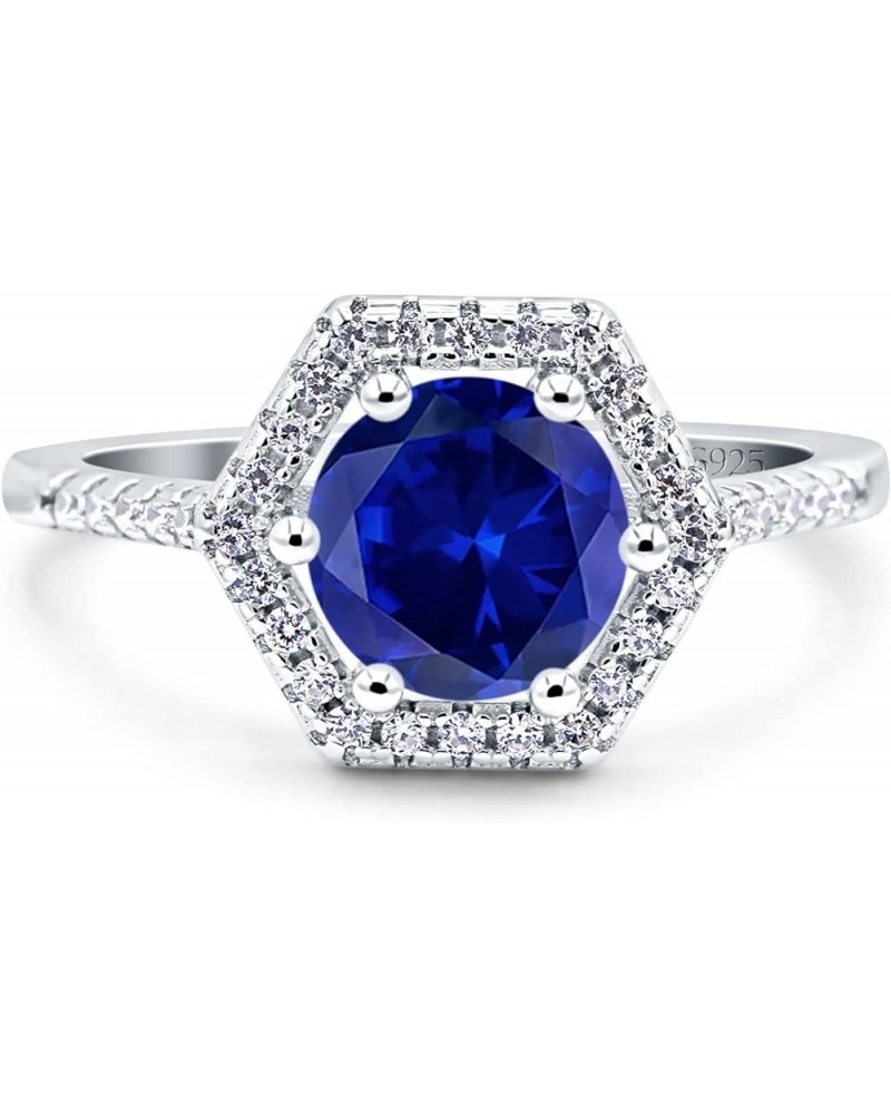 Art Deco Hexagon Wedding Bridal Ring Round Simulated Cubic Zirconia 925 Sterling Silver Simulated Blue Sapphire CZ $10.12 Bra...