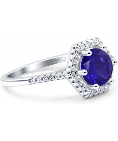 Art Deco Hexagon Wedding Bridal Ring Round Simulated Cubic Zirconia 925 Sterling Silver Simulated Blue Sapphire CZ $10.12 Bra...