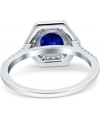 Art Deco Hexagon Wedding Bridal Ring Round Simulated Cubic Zirconia 925 Sterling Silver Simulated Blue Sapphire CZ $10.12 Bra...