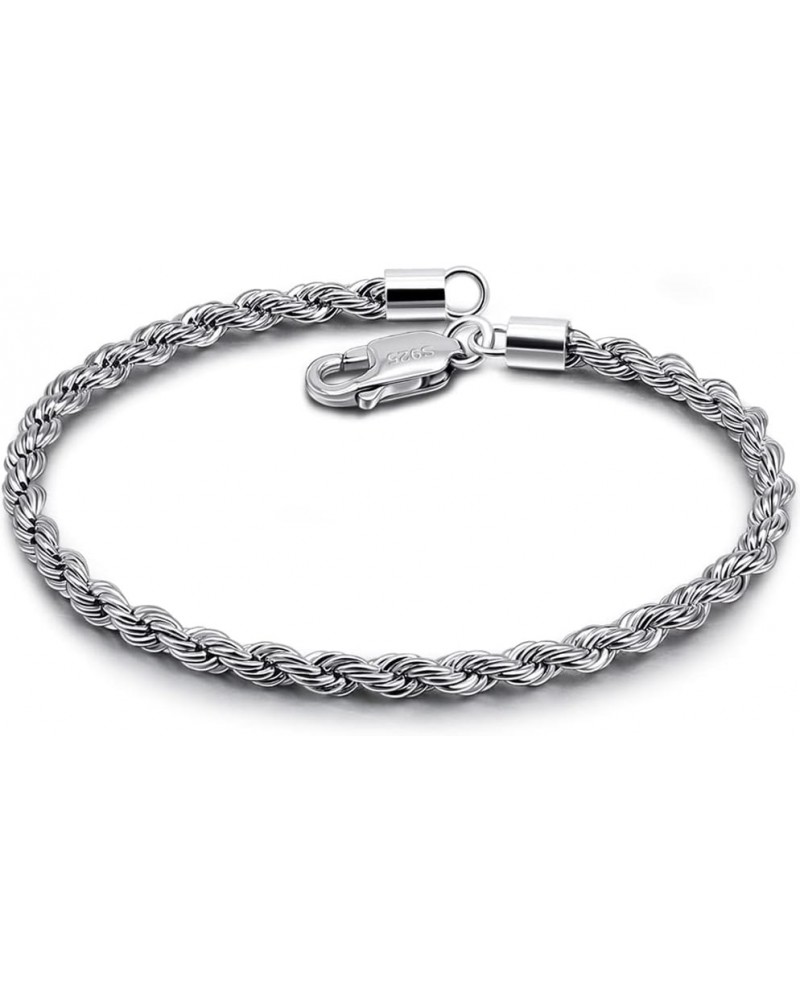 925 Sterling Silver 3MM Twist Rope Chain Bracelet Braided Twist Italian Bracelet, Sizes 6.3" to 9" Inch for Men & Women Silve...