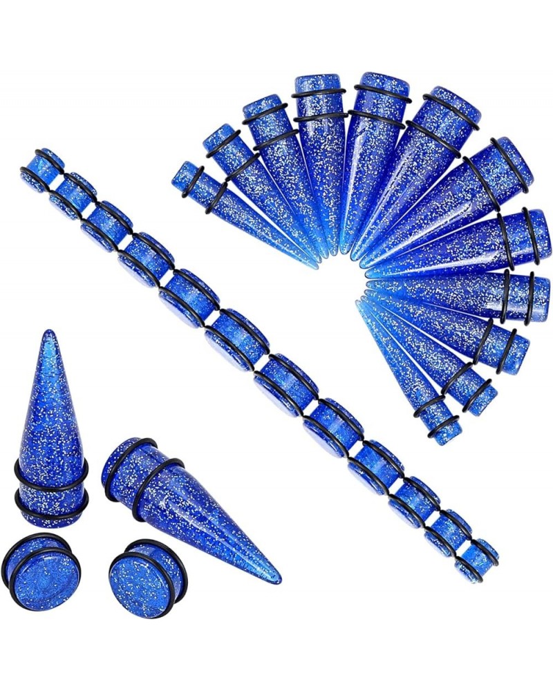 24pcs Big Gauges Kit Ear Stretching Kit 00G-20mm Acrylic Tapers Plugs Body Piercing Set Glitter Blue $9.89 Body Jewelry