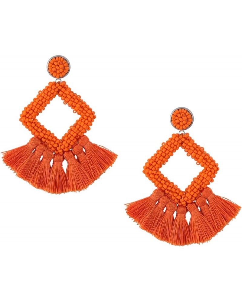 Long Tassel Earrings Statement Bohemian Pom Ball Handmade Drop Dangle Earrings for Women Girls S-Orange $4.76 Earrings