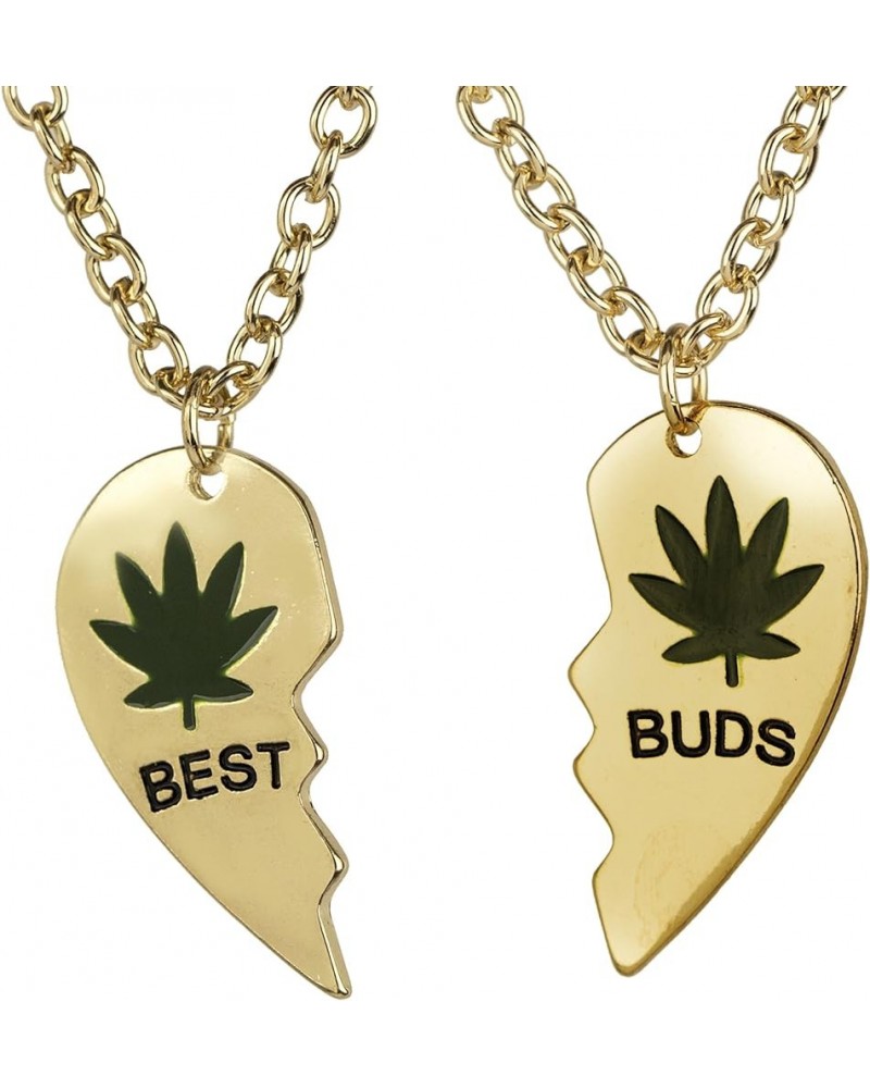 Best Buds BFF Best Friends Heart Valentine Forever Pot Leaf Necklaces (2pc) Gold $7.62 Necklaces