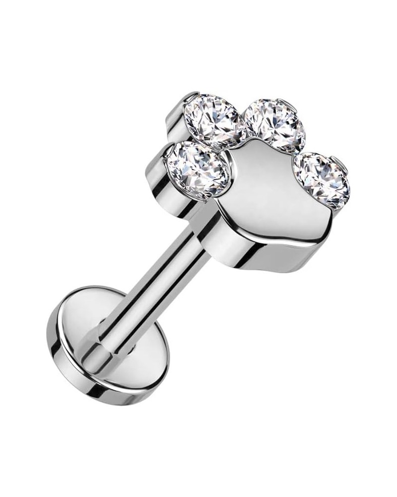 Dynamique Implant Grade Titanium Threadless Push In Labret With CZ Paw Top (Sold Per Piece) Clear $10.56 Body Jewelry