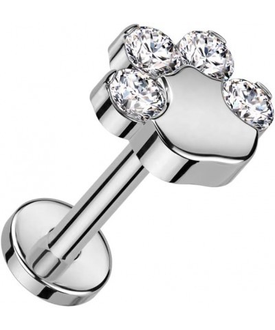 Dynamique Implant Grade Titanium Threadless Push In Labret With CZ Paw Top (Sold Per Piece) Clear $10.56 Body Jewelry