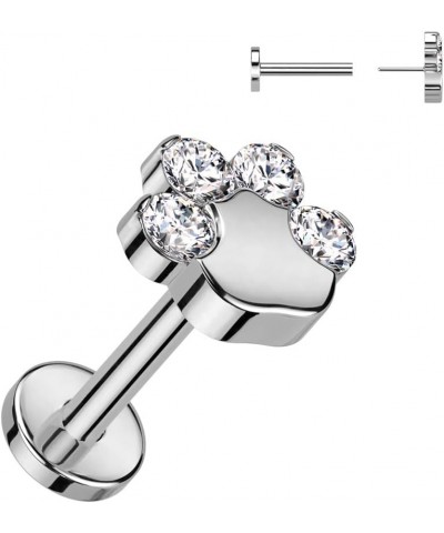 Dynamique Implant Grade Titanium Threadless Push In Labret With CZ Paw Top (Sold Per Piece) Clear $10.56 Body Jewelry