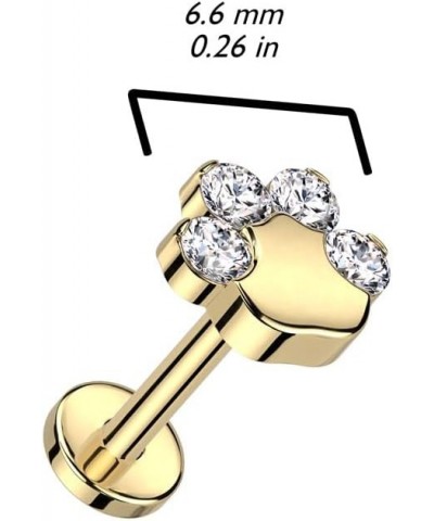 Dynamique Implant Grade Titanium Threadless Push In Labret With CZ Paw Top (Sold Per Piece) Clear $10.56 Body Jewelry