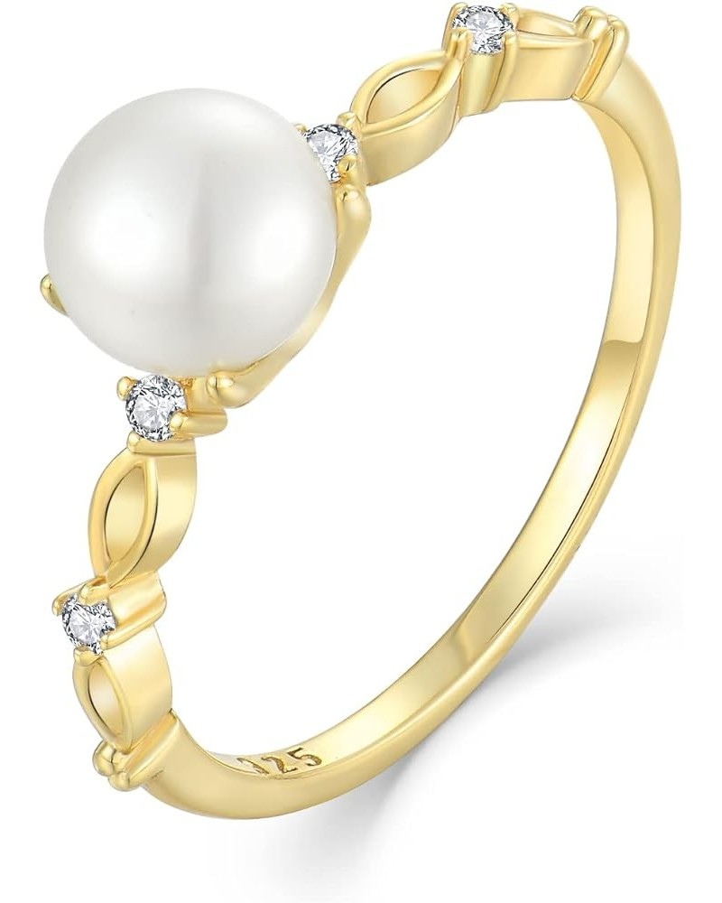 7mm Cultured Freshwater Pearl Cubic Zirconia Ring Sterling Silver,Pearl Ring for Women gold $17.50 Rings