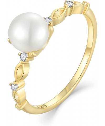 7mm Cultured Freshwater Pearl Cubic Zirconia Ring Sterling Silver,Pearl Ring for Women gold $17.50 Rings