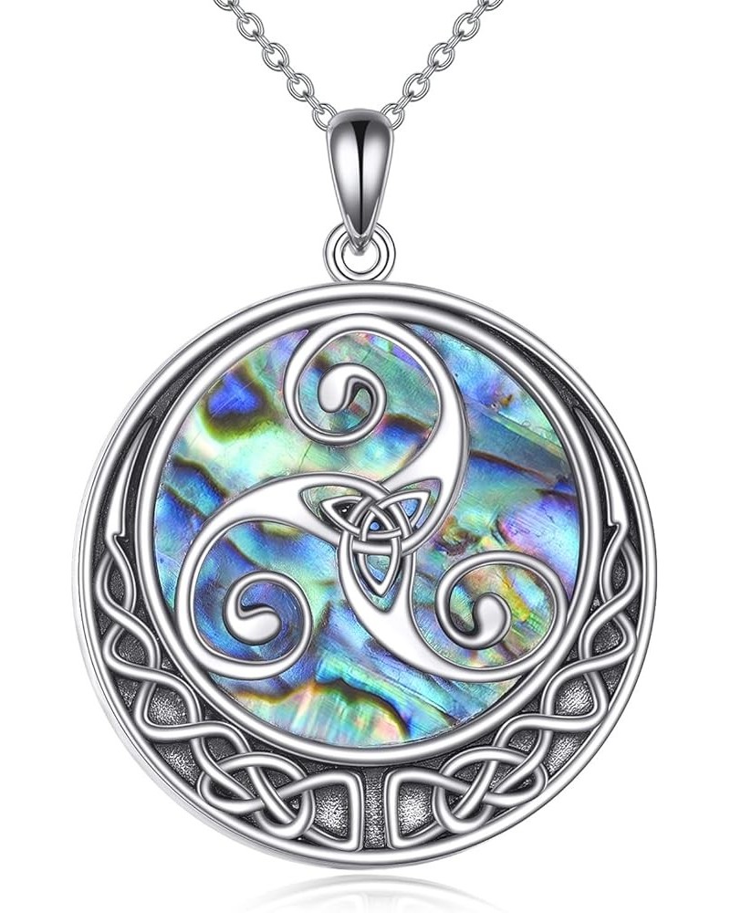 Triple Moon/Celtic Knot/Lotus/Ankh Cross Necklace for Women Sterling Silver Celtic Knot Heart Pendant Abalone Shell Ankh Cros...