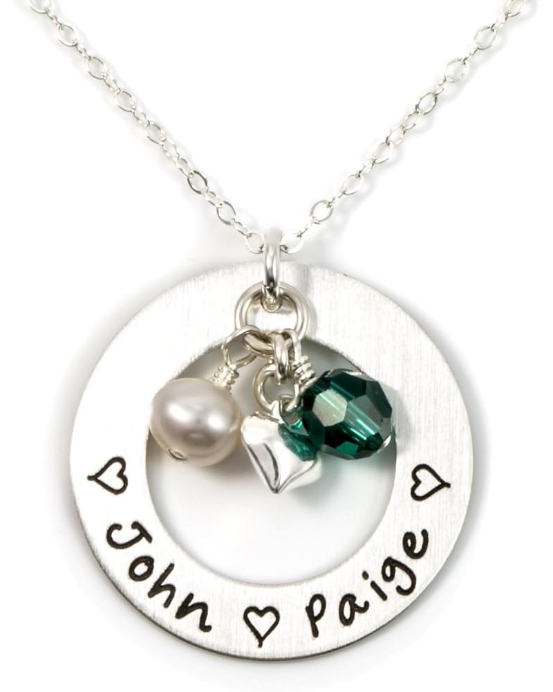 Love Display with Personalized Sterling Silver Round Washer, Hand Finished. Includes up to 4 Swarovski® Birthstones or Pearls...