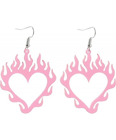 Boho Acrylic Fire Flame Heart Earrings for Women Girls Punk Unique Sweet Hollow Pink Black Colorful Love Heart Shape Fire Bur...