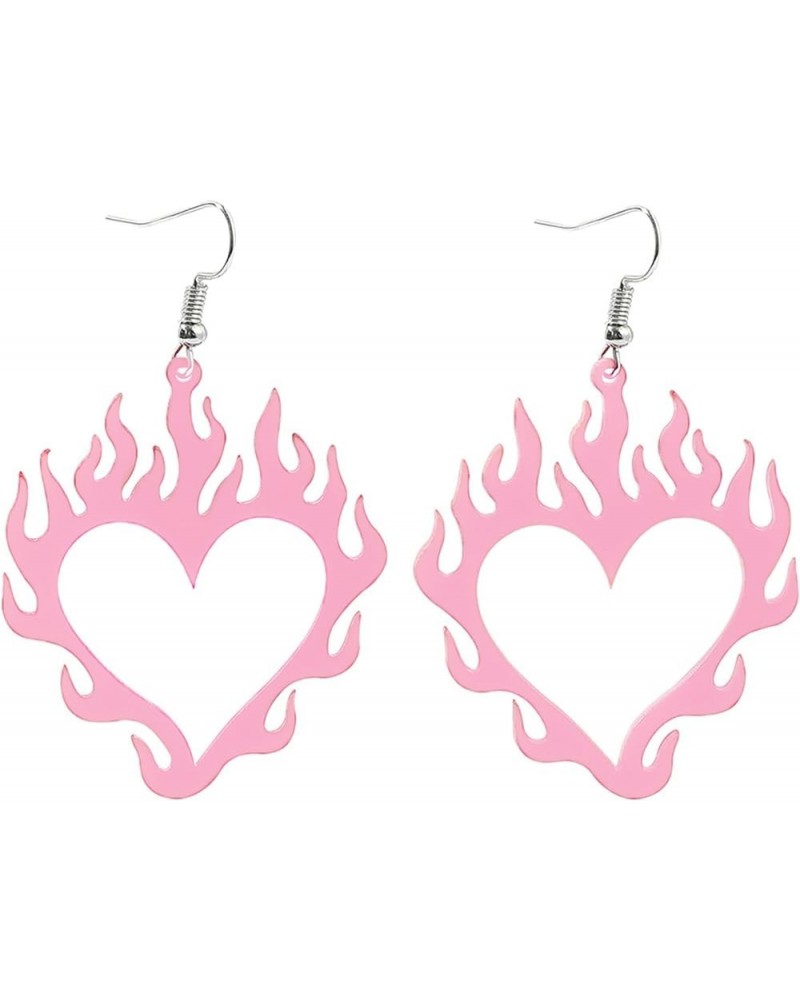 Boho Acrylic Fire Flame Heart Earrings for Women Girls Punk Unique Sweet Hollow Pink Black Colorful Love Heart Shape Fire Bur...