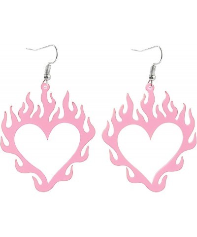 Boho Acrylic Fire Flame Heart Earrings for Women Girls Punk Unique Sweet Hollow Pink Black Colorful Love Heart Shape Fire Bur...