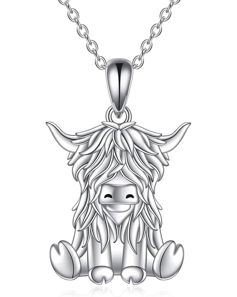 Highland Cow Necklace Sterling Silver for Women Cute Animal Cow Pendant Necklace Cow Scottish Highland Cow Christmas Jewelry ...