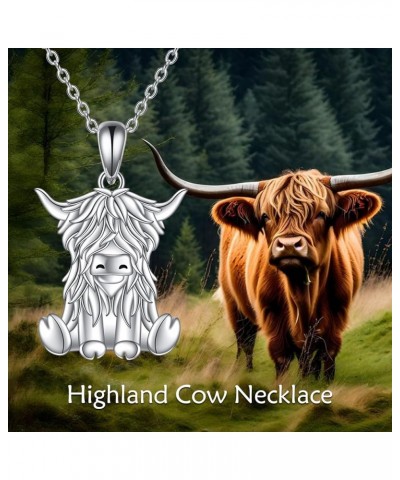 Highland Cow Necklace Sterling Silver for Women Cute Animal Cow Pendant Necklace Cow Scottish Highland Cow Christmas Jewelry ...