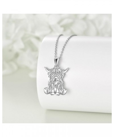 Highland Cow Necklace Sterling Silver for Women Cute Animal Cow Pendant Necklace Cow Scottish Highland Cow Christmas Jewelry ...