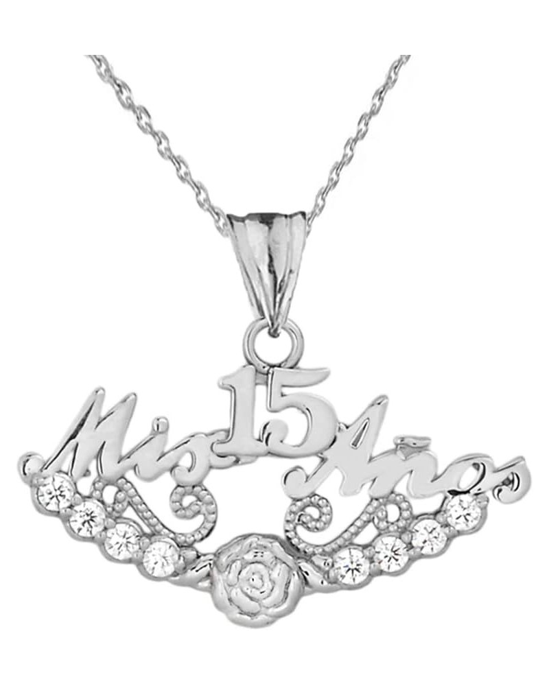 Fine Sterling Silver CZ Mis 15 Anos Quinceanera Pendant Necklace 18 Inches $16.28 Necklaces