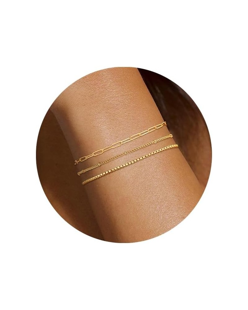 Gold Bracelets for Women Trendy - 14K Gold Plated Jewelry Dainty Gold Bracelet Stack Cute Bracelet Set Adjustable Waterproof ...