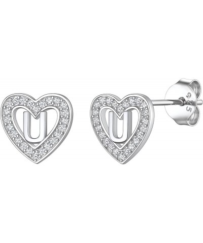 925 Sterling Silver Initial Heart Earrings, Dainty Cubic Zirconia Letter Stud Earrings for Women Girls (with Gift Box) U $8.6...