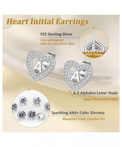 925 Sterling Silver Initial Heart Earrings, Dainty Cubic Zirconia Letter Stud Earrings for Women Girls (with Gift Box) U $8.6...