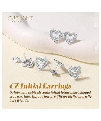 925 Sterling Silver Initial Heart Earrings, Dainty Cubic Zirconia Letter Stud Earrings for Women Girls (with Gift Box) U $8.6...