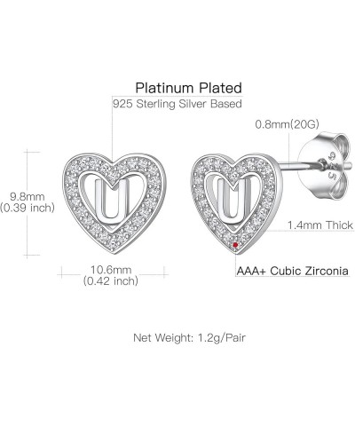 925 Sterling Silver Initial Heart Earrings, Dainty Cubic Zirconia Letter Stud Earrings for Women Girls (with Gift Box) U $8.6...