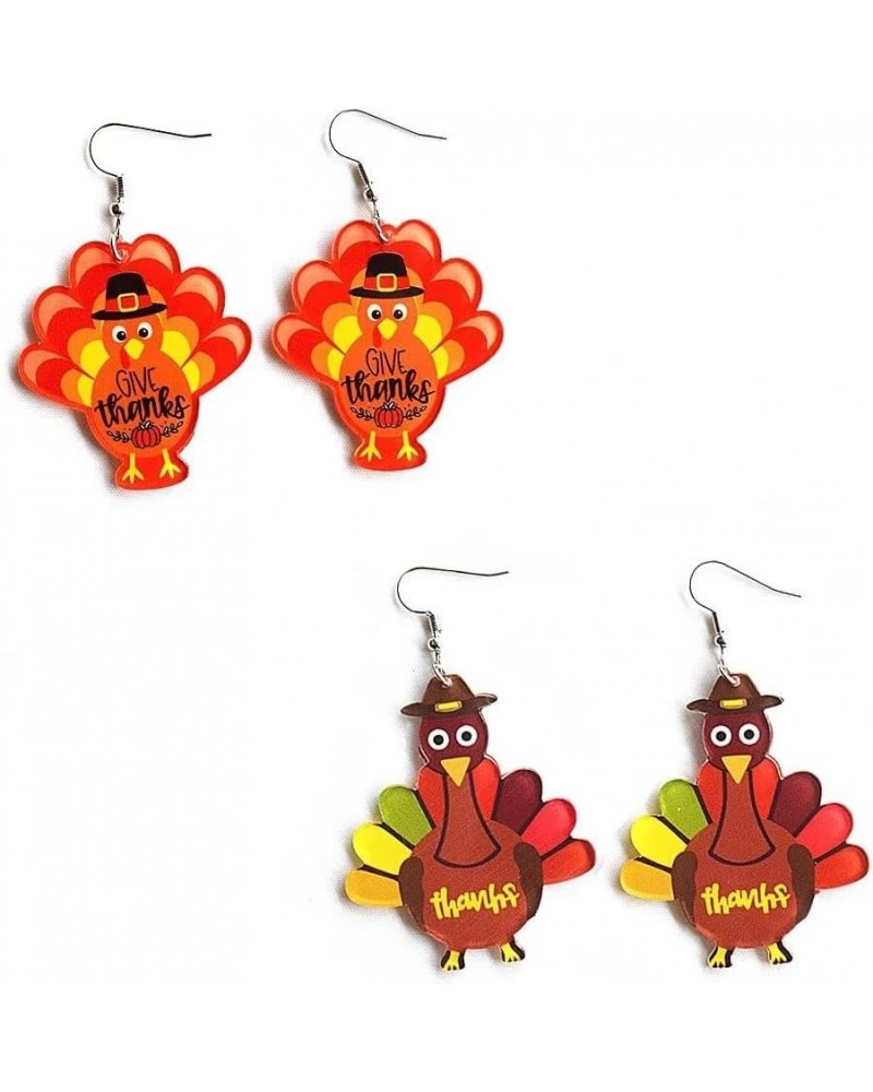 Thanksgiving Fall Earrings Set for Women Acrylic Thanksgiving Cartoon Hat Turkey Chicken Earrings Drop Dangle Holiday Earring...