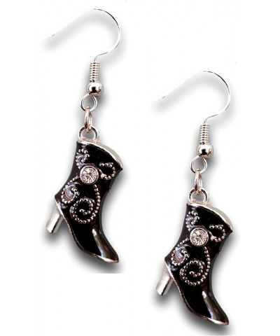 Enamel Dangle Western Rhinestone Cowboy Boot Earrings Black Bling $8.32 Earrings