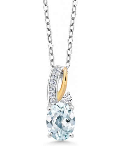 2 Tone 10K Yellow Gold and 925 Sterling Silver Sky Blue Aquamarine and White G-H Lab Grown Diamond Pendant Necklace For Women...