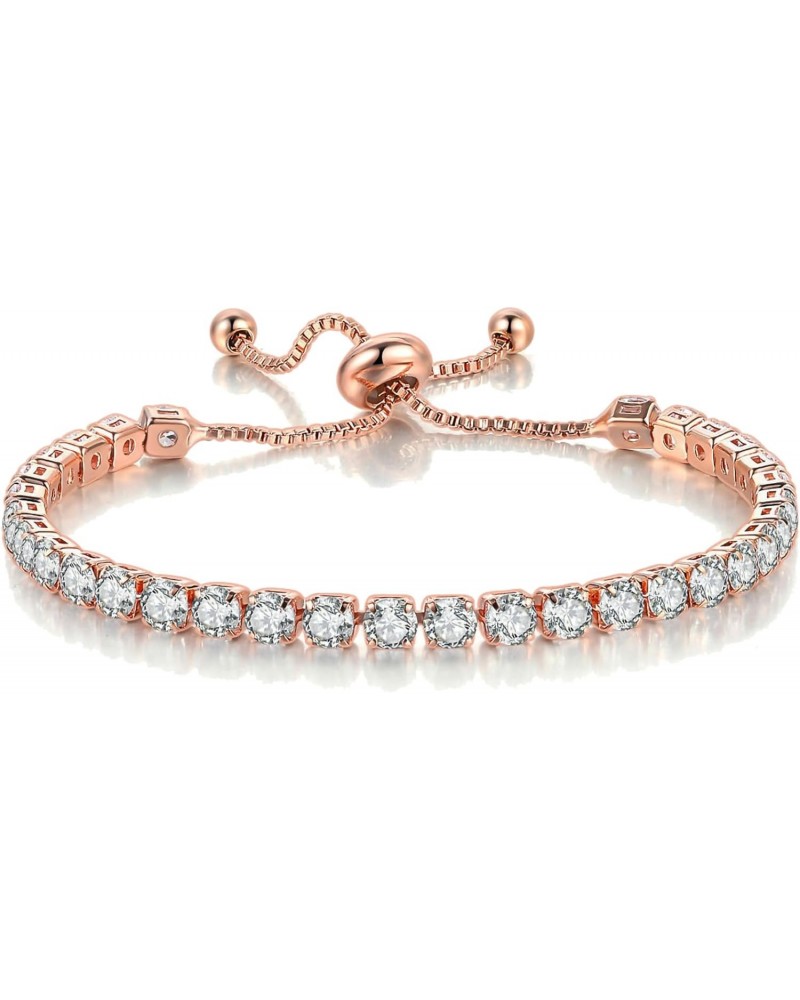 14K Gold Plated 4mm Cubic Zirconia Classic Tennis Bracelet | Rose Gold Bracelets for Women | Size 6.5-7.5 Inch $5.71 Bracelets