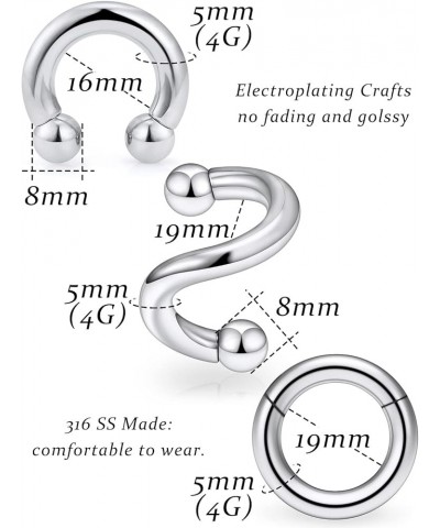 2G 4G 6G 8G Earrings PA Rings Spring Action CBR Monster Screwball Rings Horseshoe Circular Barbell 316L Surgical Steel Intern...