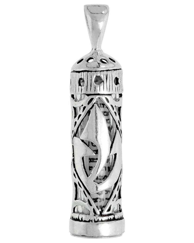 Sterling Silver Mezuzah Necklace Hebrew letter Shin for Shaddai 1 inch with 1mm Box Chain 16-30 inch 18-inch $12.48 Necklaces