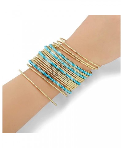 Acrylic Pearl-Beads/Glass Seedbeads Mixed Metal Bangles Bracelets For Women Set of 17 Shiny Gold/Blue Tone $8.09 Bracelets