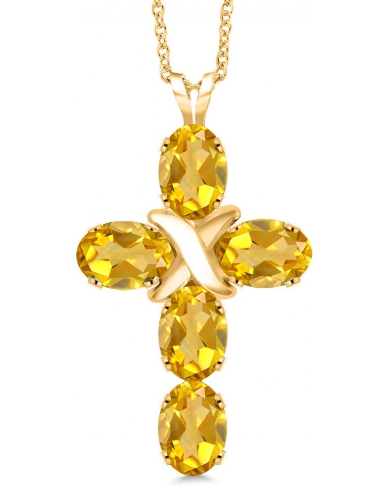 18K Yellow Gold Plated Silver Yellow Citrine Cross Pendant Necklace For Women (2.25 Cttw, Gemstone November Birthstone, Oval ...