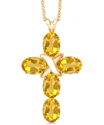 18K Yellow Gold Plated Silver Yellow Citrine Cross Pendant Necklace For Women (2.25 Cttw, Gemstone November Birthstone, Oval ...